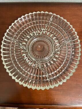 Vintage Kromex glass 12” 5 compartment relish tray.